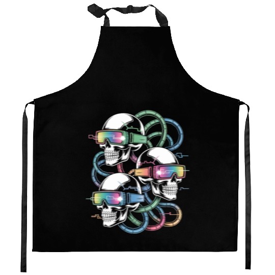 VR Skeleton Head Circuit Vision Streetwear Kitchen Aprons
