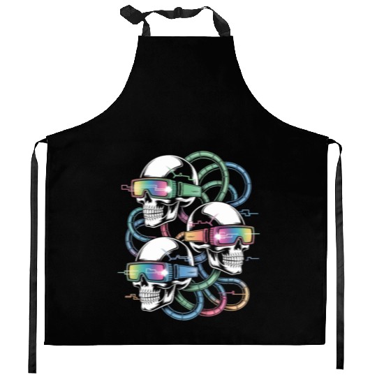 VR Skeleton Head Circuit Vision Streetwear Kitchen Aprons