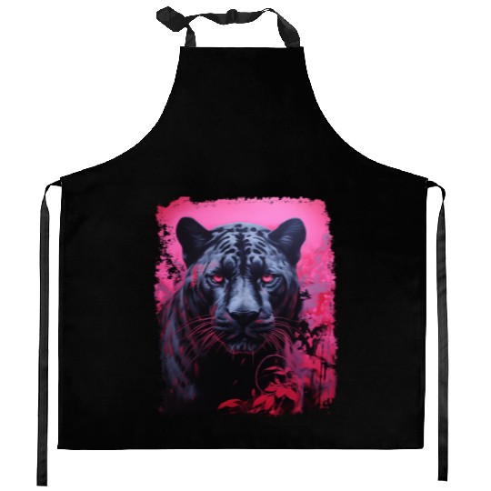 Pink Pop Art Black Panther  Kitchen Aprons