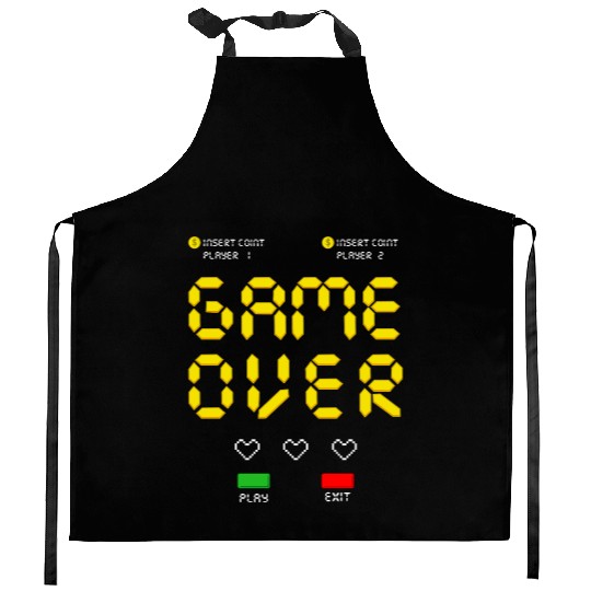 Pixelated Video Game Heart Game Over Kitchen Aprons
