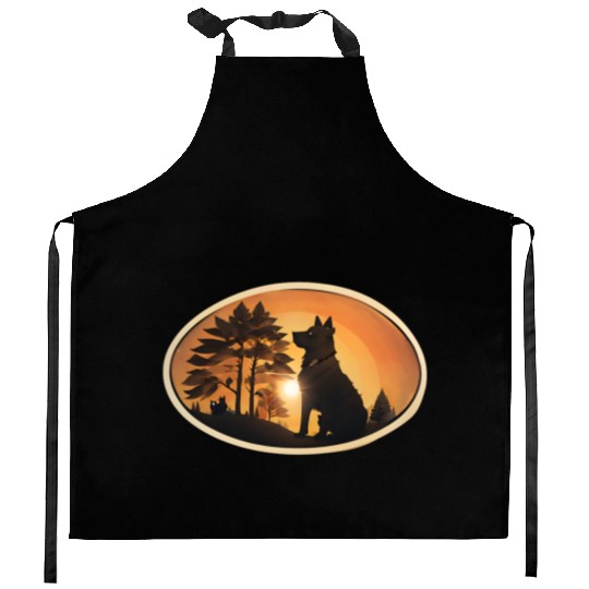 Sunset Wilderness Wolf Silhouette Kitchen Aprons