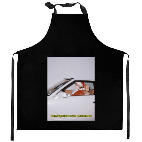 Santa's Joyful Ride Card Design Kitchen Aprons