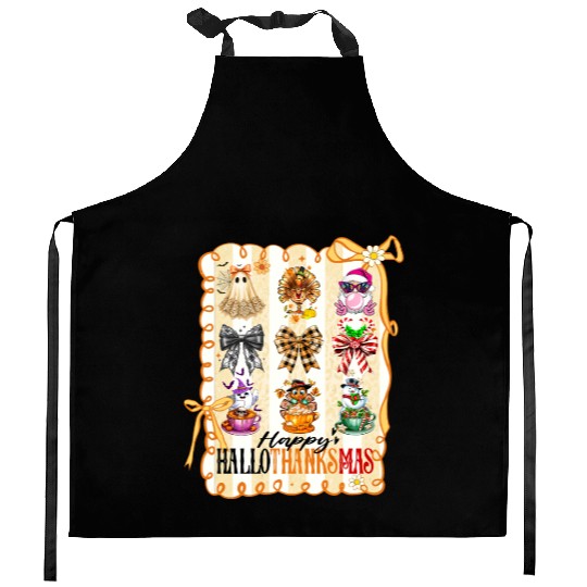 Thanksgiving Christmas Happy Hallothanksmas Kitchen Aprons