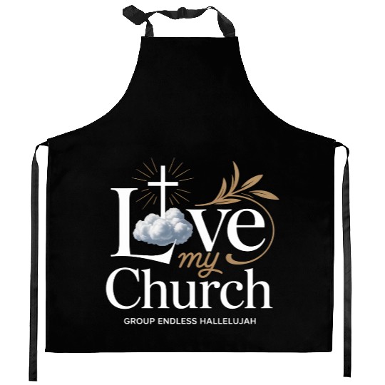 I Love My Church Cross Christian Streetwear Kitchen Aprons