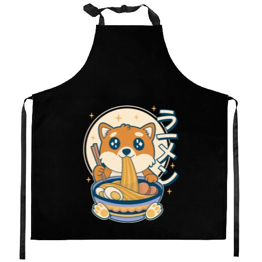 Cute Shiba Inu Eating Ramen Bowl  Kitchen Aprons