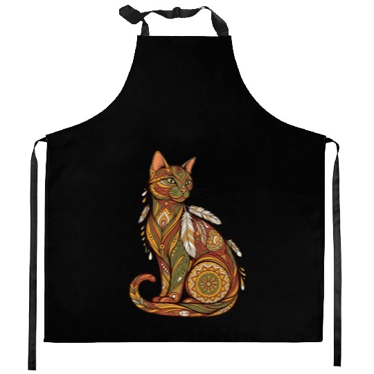 Boho Cat – Mandala Tribal Feather Design Kitchen Aprons