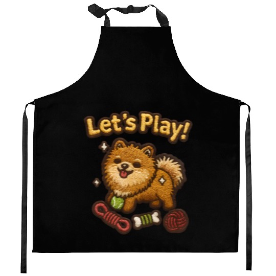Playful Shiba Inu with Tennis Ball Kitchen Aprons