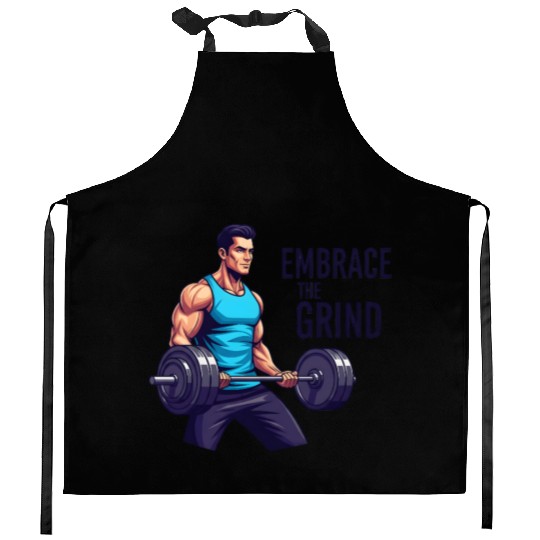 Embrace the Grind Fitness Illustration Kitchen Aprons