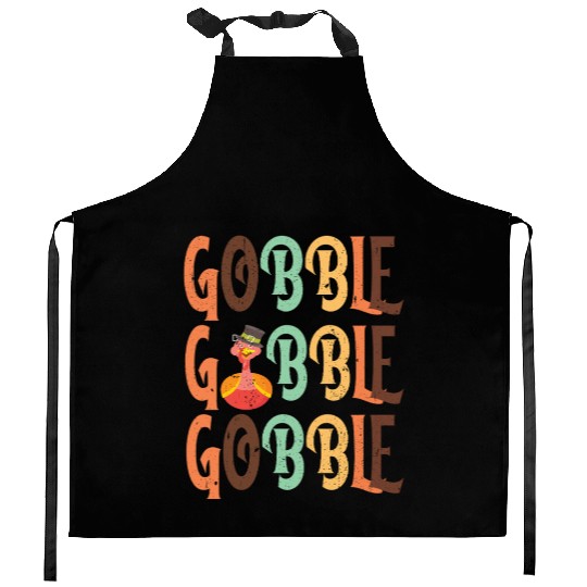Festive Turkey and Gobble Text Pattern Kitchen Aprons