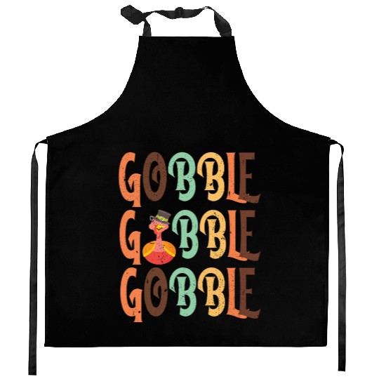Festive Turkey and Gobble Text Pattern Kitchen Aprons