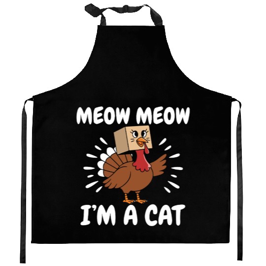 Turkey Kitchen Aprons Funny Thanksgiving Cat Lover Gift