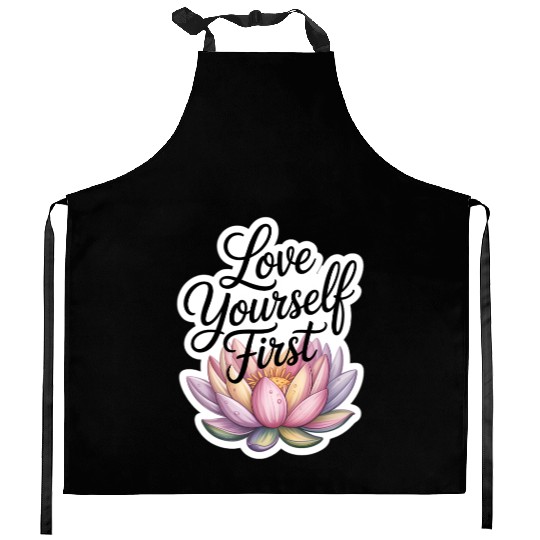 Inspirational Lotus Floral Affirmation Kitchen Aprons