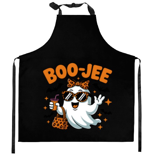Boo-Jee Ghost Cute Leopard Print Halloween Boojee Kitchen Aprons