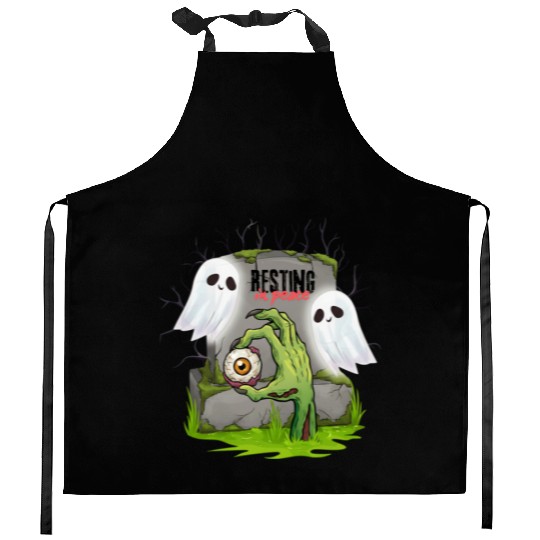 Spooky Graveyard with Ghosts and Eye Kitchen Aprons