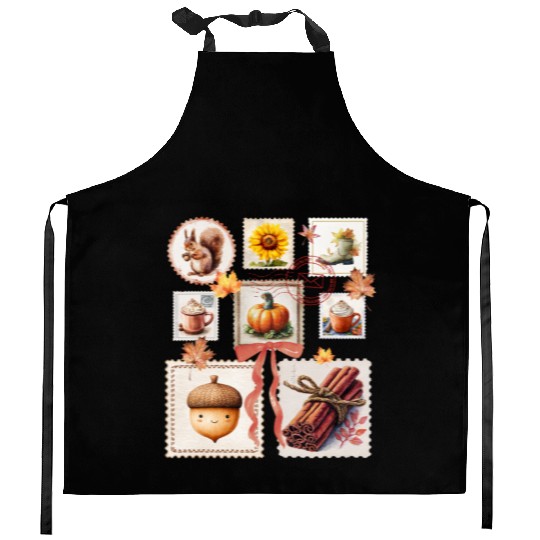 Watercolor Autumn Postage Stamps Fall Vibes Autumn Kitchen Aprons