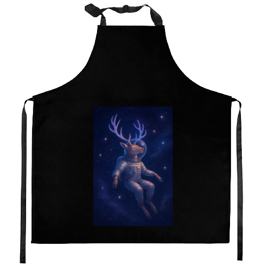 Celestial Deer Astronaut Illustration Kitchen Aprons