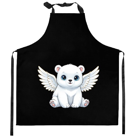 Cute polar bear angel with wings smiling cartoon Kitchen Aprons