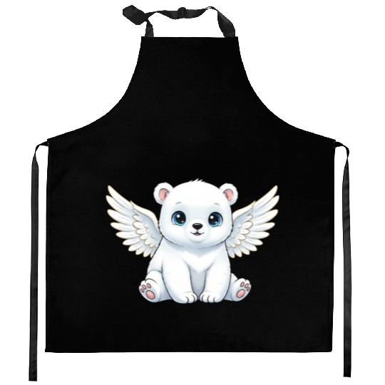 Cute polar bear angel with wings smiling cartoon Kitchen Aprons