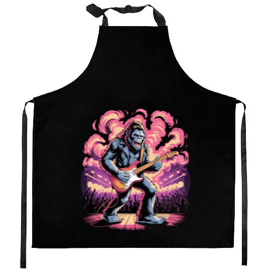 Rocking Sasquatch Guitar Legend at Concert Stage Kitchen Aprons