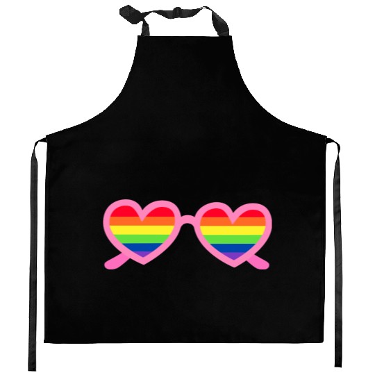 Rainbow Heart Sunglasses LGBTQ Kitchen Aprons