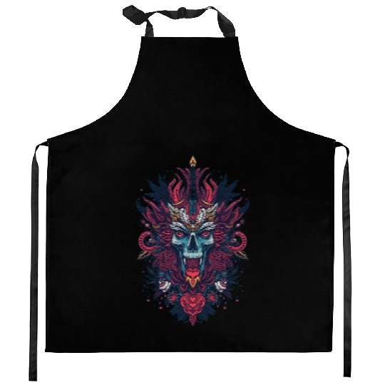 Vivid Tribal Skull with Mandala Elements Kitchen Aprons