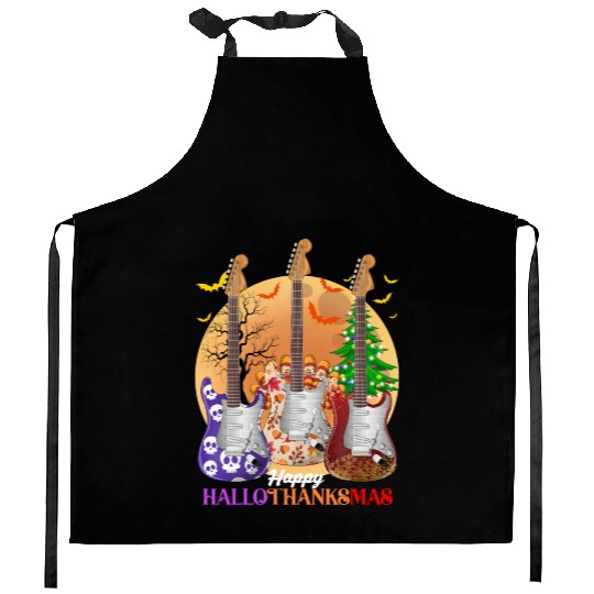 Happy HalloThanksMas Guitar  Kitchen Aprons