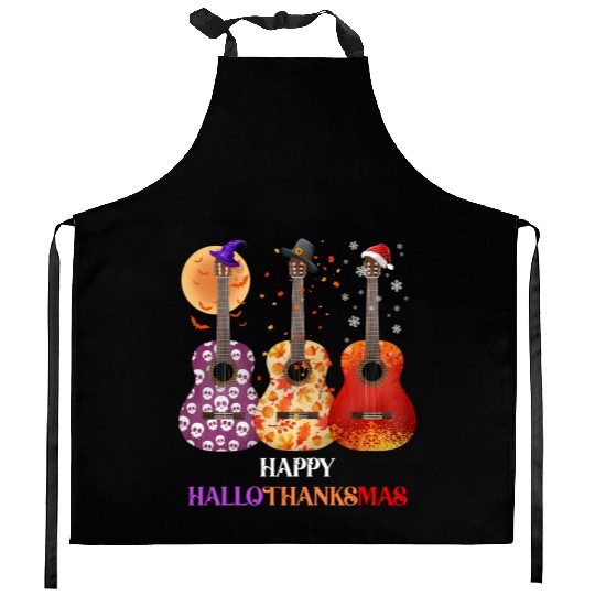 Happy HalloThanksMas Guitar  Kitchen Aprons