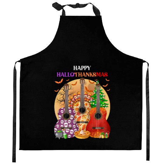 Happy HalloThanksMas Guitar  Kitchen Aprons