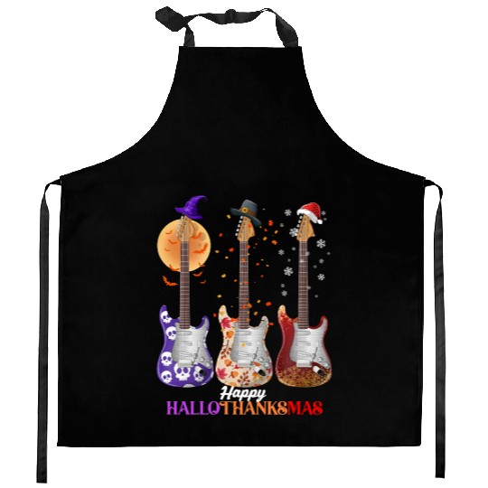 Happy HalloThanksMas Guitar  Kitchen Aprons