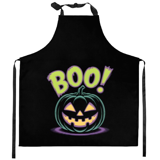 Spooky Halloween Jack-o'-Lantern Design Kitchen Aprons