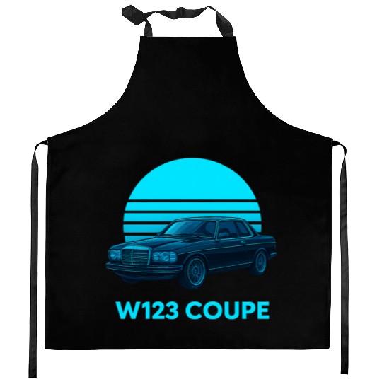 Black W123 Coupe – Neon Retro 80s Style Automotive Kitchen Aprons