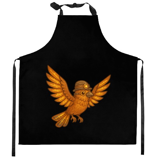 Steampunk Owl with Gears and Lantern Kitchen Aprons