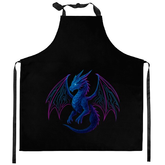 Neon Circuit Dragon Illustration Kitchen Aprons