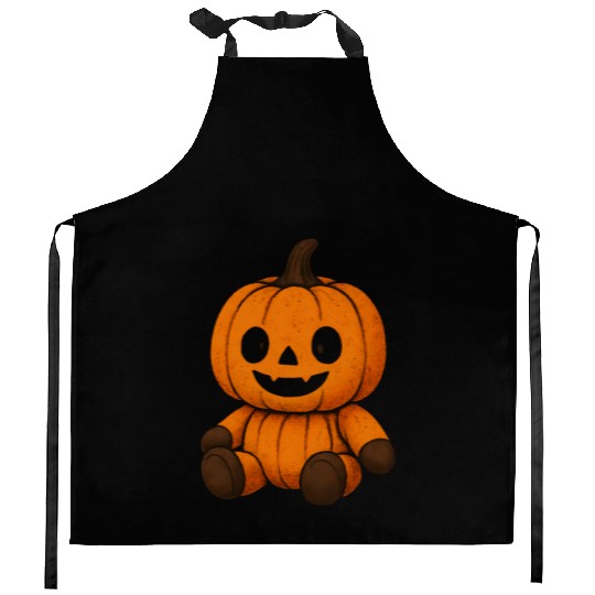 Pumpkin Plush Toy with Jack-o'-Lantern Face Kitchen Aprons