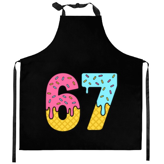 Six Seven Meme Ice Cream Drip Waffle Cone Funny 67 Kitchen Aprons