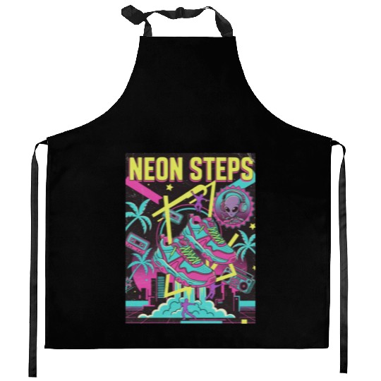 Neon Steps Retro Athletic retro 90 Kitchen Aprons