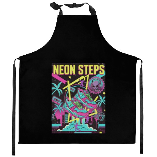 Neon Steps Retro Athletic retro 90 Kitchen Aprons