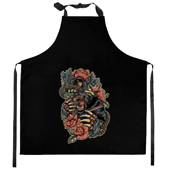 Mythical Beast and Floral Fusion Design Kitchen Aprons