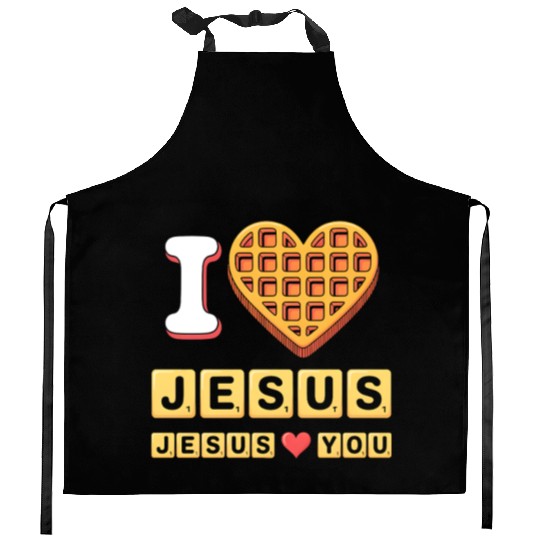 I Love Jesus Christian Breakfast Waffle Heart Kitchen Aprons