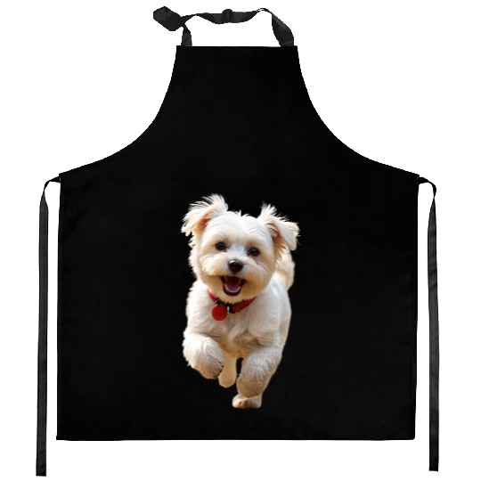 Joyful Puppy Run Illustration Kitchen Aprons