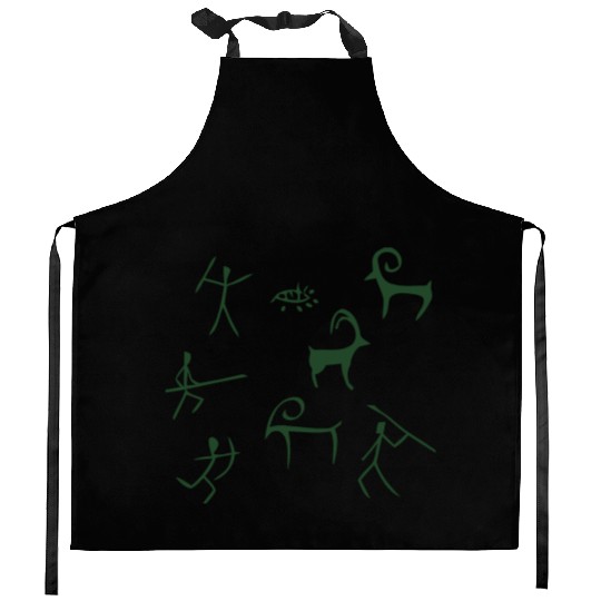 Caveman hunting cave drawings Kitchen Aprons