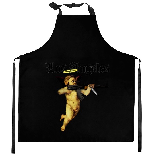 Los Angeles Angel with AK 47 Kitchen Aprons