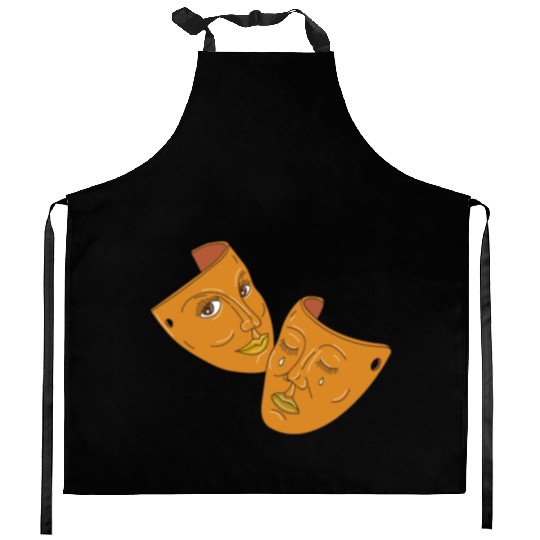 Theater Mask Comedy and Tragedy Mono Line Kitchen Aprons