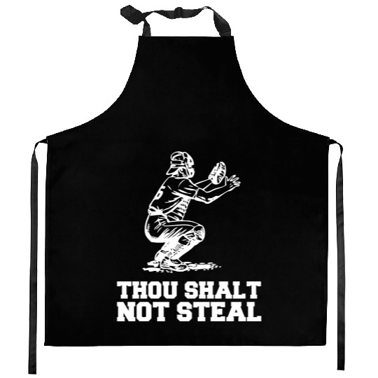 Thou Shalt Not Steal Baseball Catcher Joke Kitchen Aprons