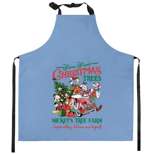 Mickey's Christmas Kitchen Aprons, Mickey's Farm Tree Kitchen Aprons, Disney Christmas Kitchen Aprons