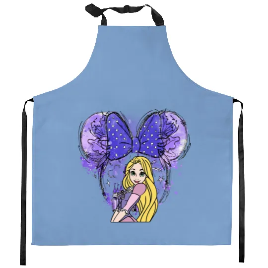 Rapunzel Mickey Ears Kitchen Aprons, Disney Princess Kitchen Aprons, Rapunzel Watercolor Castle Kitchen Aprons