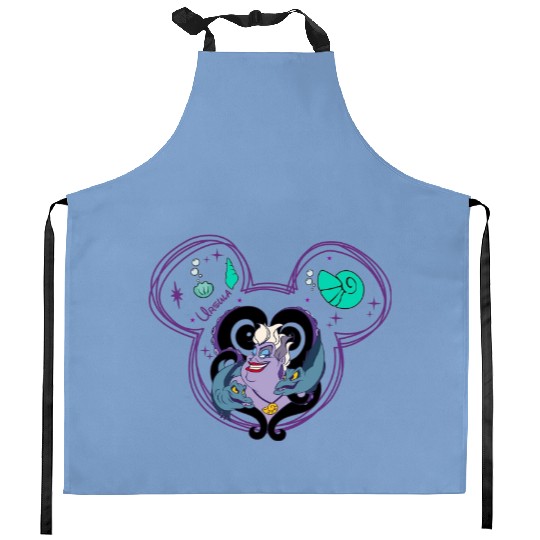 Ursula Kitchen Aprons, Villain Sea Queen, Disney Villain Mickey Head Kitchen Aprons, Little Mermaid Kitchen Aprons