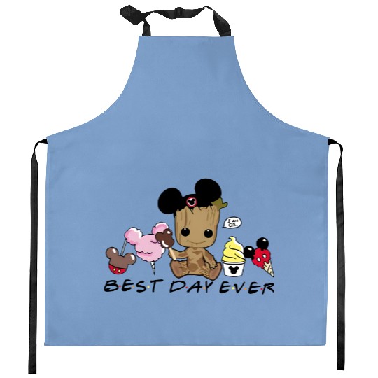 Groot Best day ever Kitchen Aprons, Disney snacks Kitchen Aprons, Cute Baby Groot Disney trip Kitchen Aprons, Disney world