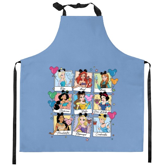 Cute Disney Princess All Characters Group Take Photos Retro Kitchen Aprons, Magic Kingdom  Kitchen Aprons