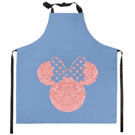 Disney Kitchen Aprons, Minnie Ear Kitchen Aprons, Glitter Rose Gold Minnie Kitchen Aprons, Cute Ear Kitchen Aprons